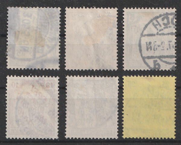 Michel Nr. 9 - 14, 1. Januar 1905 Zähldienstmarken für Baden gestempelt.